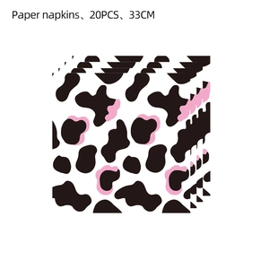 Pink and black cow print paper napkins, 20 pieces set for birthday party decorations