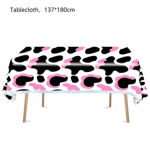 Waterproof plastic tablecloth with pink and black cow print pattern, 137x180cm size