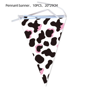 Pink and black cow print pennant banner decoration, 10 pieces pack, size 20x29cm