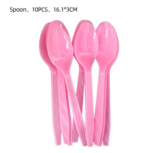 Detailed view of 10-piece pink disposable spoons with textured anti-slip handles