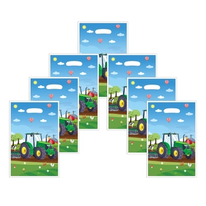Sacs Cadeaux Thème Tracteur de Ferme Animaux Dessin Animé Plastique pour Bonbons Fête d'Anniversaire Enfants