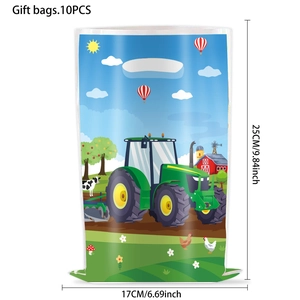 Lot de 10 sacs cadeaux thème tracteur de ferme avec animaux pour goûter d'anniversaire