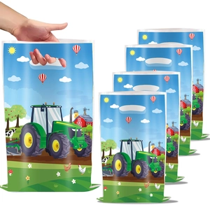 Sacs-cadeaux de ferme avec tracteur vert et grange pour décoration de fête d'anniversaire