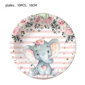 Assiettes en papier éléphant rose pour décoration fête anniversaire fille 10pcs 18cm