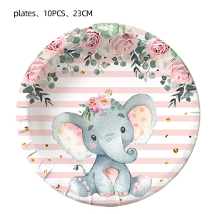 Lot de 10 assiettes en papier éléphant rose aquarelle, 23cm pour fête d'anniversaire