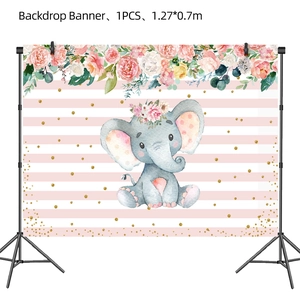 Toile de fond éléphant à rayures roses avec roses aquarelle et paillettes pour fêtes