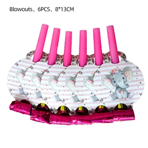 Détail de 6 sans-gênes de fête éléphant rose avec embouts magenta brillants pour enfants
