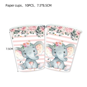 Gobelets en papier éléphant rose pour anniversaire fille, lot de 10 avec imprimé floral
