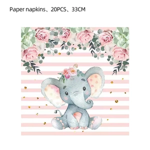 Serviettes en papier éléphant rose avec guirlande de fleurs pour décoration de fête d'enfant