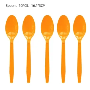 Set de 10 cucharas de plástico naranja para fiesta infantil vajilla desechable 16,1x3cm