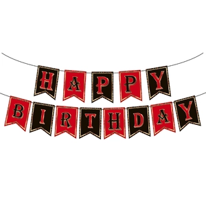 Banderole Happy Birthday thème casino poker en rouge, noir et or pour fête