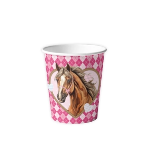 Pink checkered horse themed disposable paper cup for girls birthday party decoration