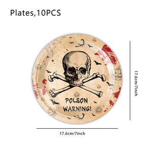 Detail van 7-inch Halloween papieren borden met schedel en rode bloedspetters ontwerp