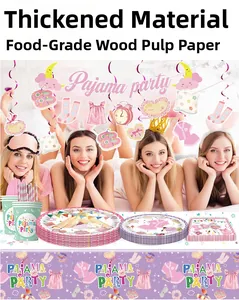 Detailed view of pink pajama party supplies including thickened food-grade paper plates