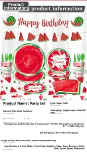Detailed components of watermelon themed birthday party tableware with disposable plates