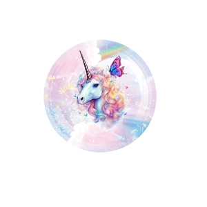 Fournitures de fête d'anniversaire licorne violette avec assiettes en papier et décor