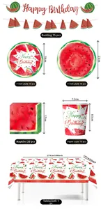 Detailed set of watermelon birthday party tableware with plates cups and napkins