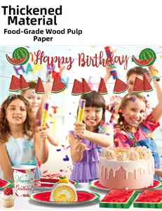 Detail of thickened food-grade paper plates and watermelon party supplies for birthdays