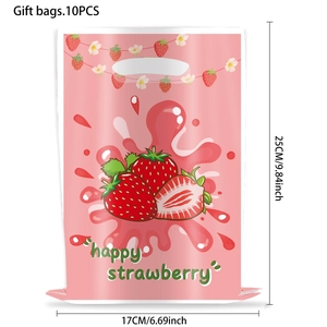 Detail showing strawberry gift bags dimensions 17x25cm with 10pcs count for parties