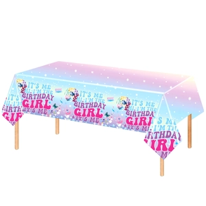 Swiftie birthday tablecloth with disco ball and guitar patterns on colorful gradient