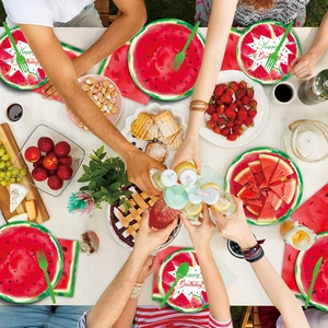 Watermelon theme birthday party tableware set with paper plates and napkins for summer events