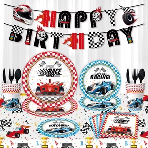 Forniture per Feste di Compleanno Auto da Corsa Piatti di Carta Usa e Getta Tovaglioli Bicchieri Tovaglia Striscione Tema Corsa