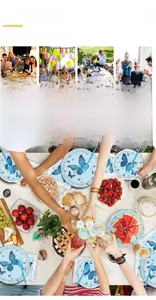 Blue butterfly paper plates and napkins set made of thick food-grade wood pulp paper