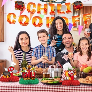 Kit de décoration fête Chili Cook Off avec bannières et centres de table alvéolés