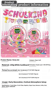 Pink Back to School party set including paper plates, napkins and decorative banners