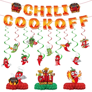 Décoration de Fête à Thème Chili Cook Off Bannière de Piment Spirales Centres de Table en Nid d'Abeille pour Concours de Cuisine
