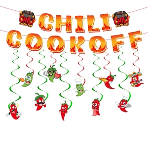 Bannière Chili Cook-Off et décorations de piment en spirale pour ambiance de fête colorée