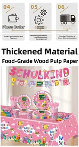 Thickened food-grade paper plates and napkins with pink Back to School stationery patterns
