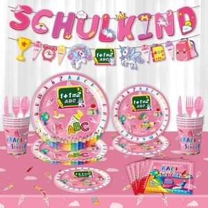 Back To School Party Decorations Paper Plates Napkins Cups Banner Tablecloth Cake Toppers For Girls School Celebrations