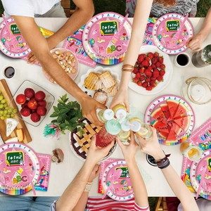 Pink back to school party tableware set with paper plates and napkins for girls