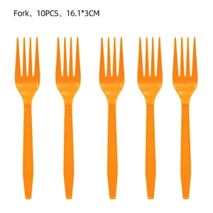 Juego de 10 tenedores de plástico naranja desechables 16,1x3cm para mesa de fiesta