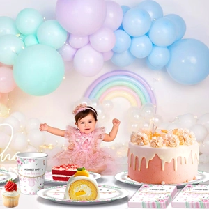 Floral baby shower tableware set with pink flowers and a sweet baby on her way text