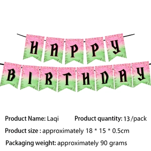 Pink and green gradient Happy Birthday banner with cherry blossom theme and gold accents