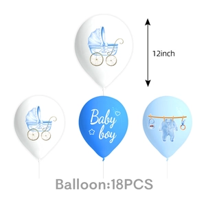 Blue and white 12-inch Baby Boy shower balloons set featuring cute printed patterns