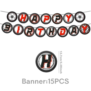 Racing wheel theme Happy Birthday banner with 15 pieces of circular 5.39 inch cards