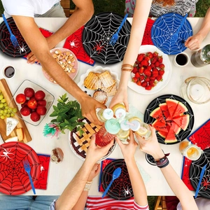 Spider web theme disposable party tableware set with paper plates and napkins for birthday