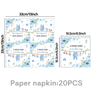 Baby shower napkins with blue watercolor floral and sweet baby boy theme, 20 pieces
