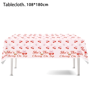 Roze feesttafelkleed met kersen- en strikmotieven, maat 108x180cm voor meisjesfeesten