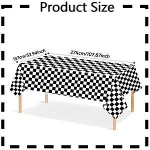 Size chart for black and white checkered rectangle tablecloth measuring 137x274cm