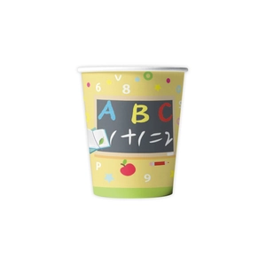 Educational themed disposable paper cups for school parties with blackboard and letter prints