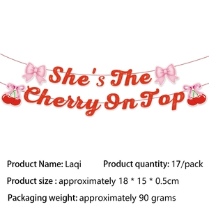 Glinsterende partybanner met kersenthema, roze strikken en rode glitterletters