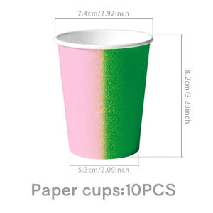 Lot de gobelets en papier dégradé rose et vert avec paillettes d'or et dimensions