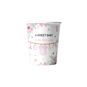 Floral watercolor disposable paper cup for baby shower party with Sweet Baby text decoration