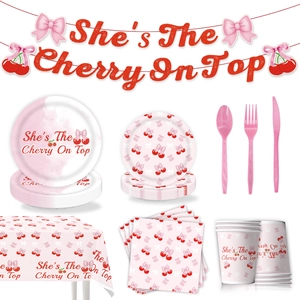 Kersen thema feestartikelen set met borden bekers en banner in roze en rood