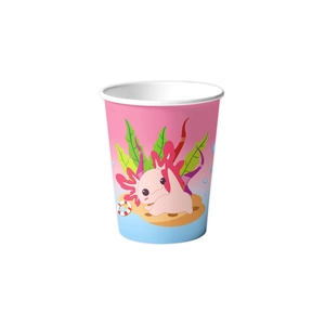Pink axolotl cartoon theme disposable paper cups for kids birthday party decorations
