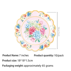 Spécifications des assiettes en papier festonnées de 7 pouces à motif floral, lot de 10